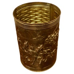 Vintage Arts and Crafts Embossed Brass Waste Paper Basket 