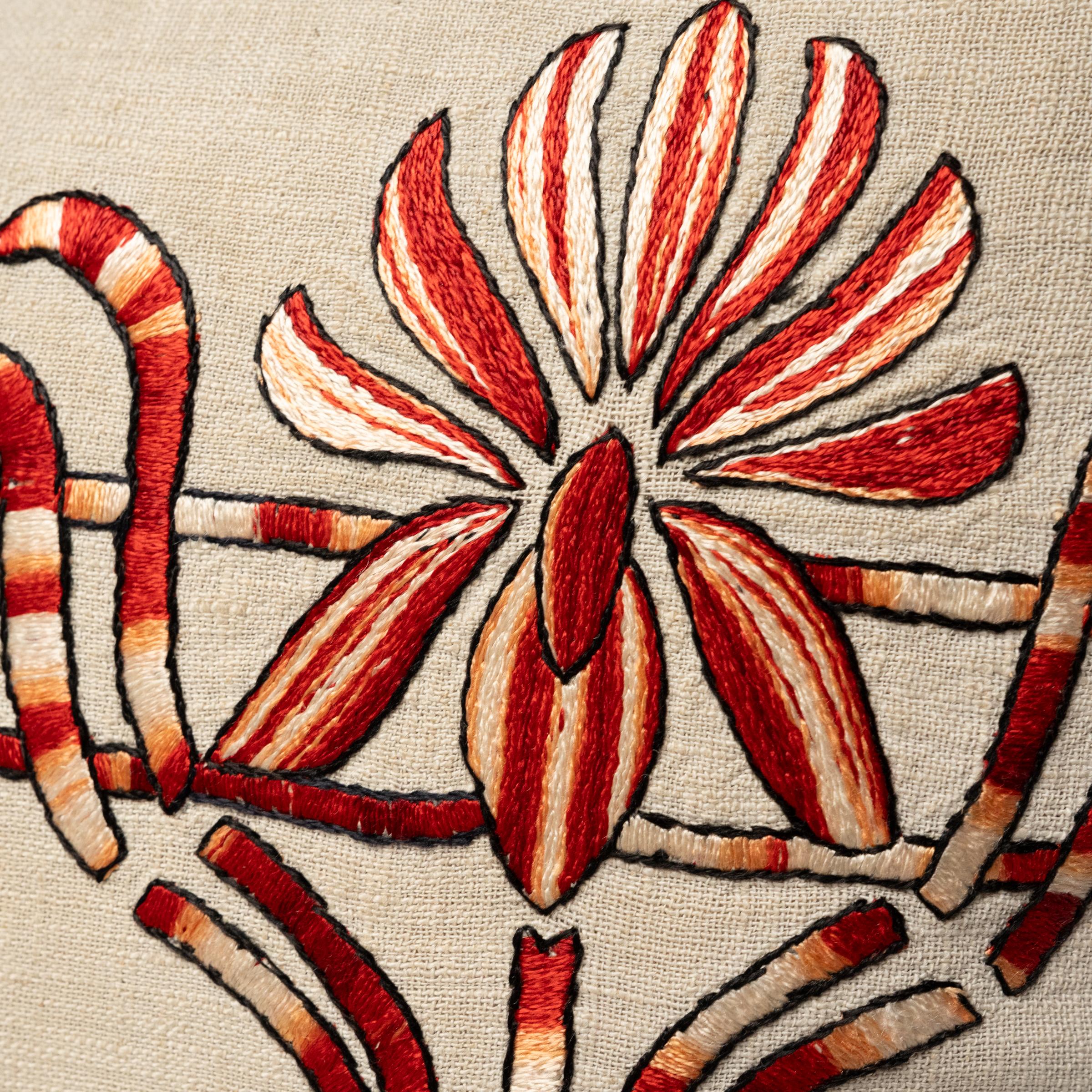 Beaded Arts and Crafts Embroidery Pillow For Sale