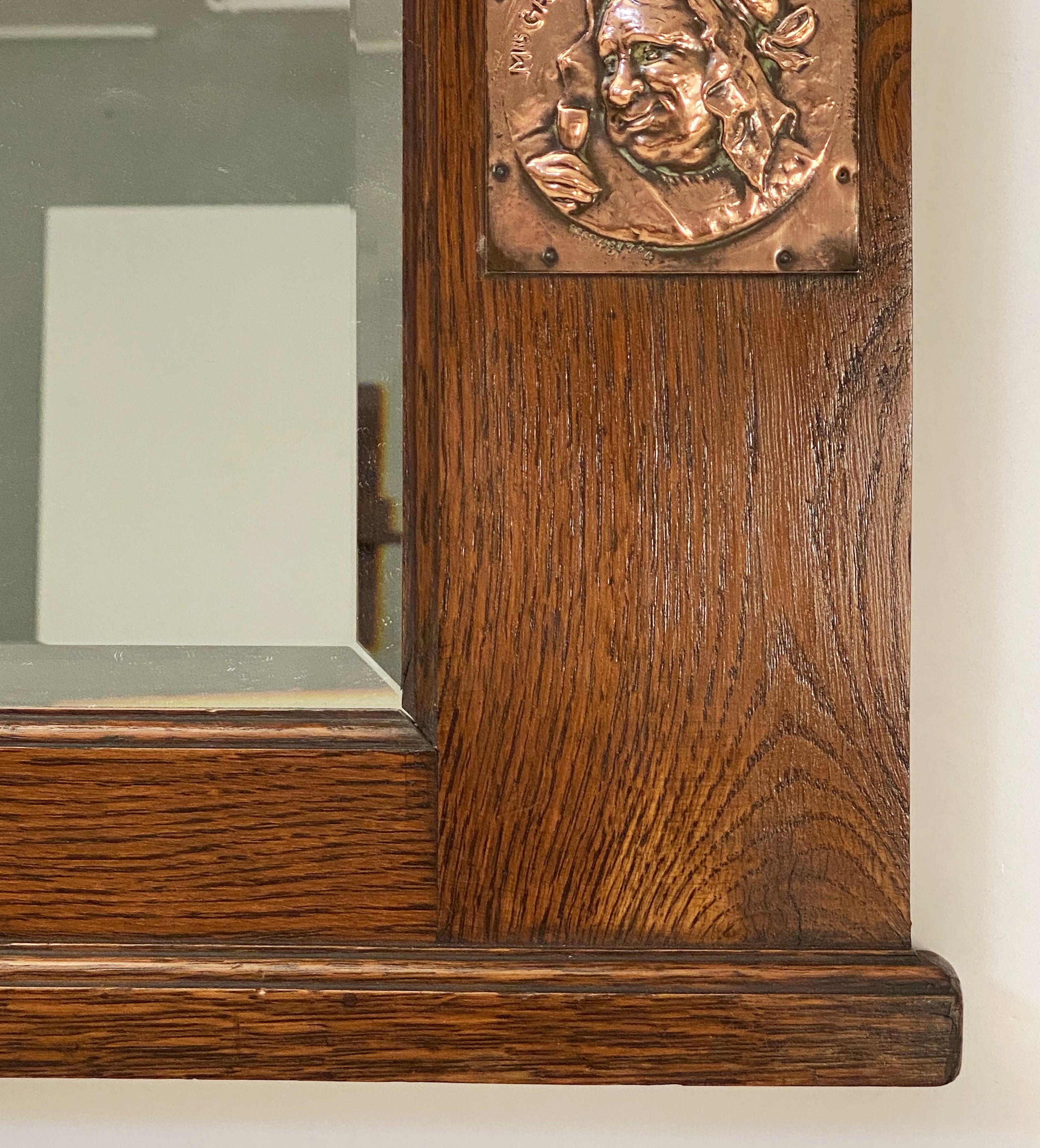 Arts and Crafts Ära abgeschrägter Overmantle-Spiegel mit Eichenholzrahmen (H 18 x B 32) im Angebot 8