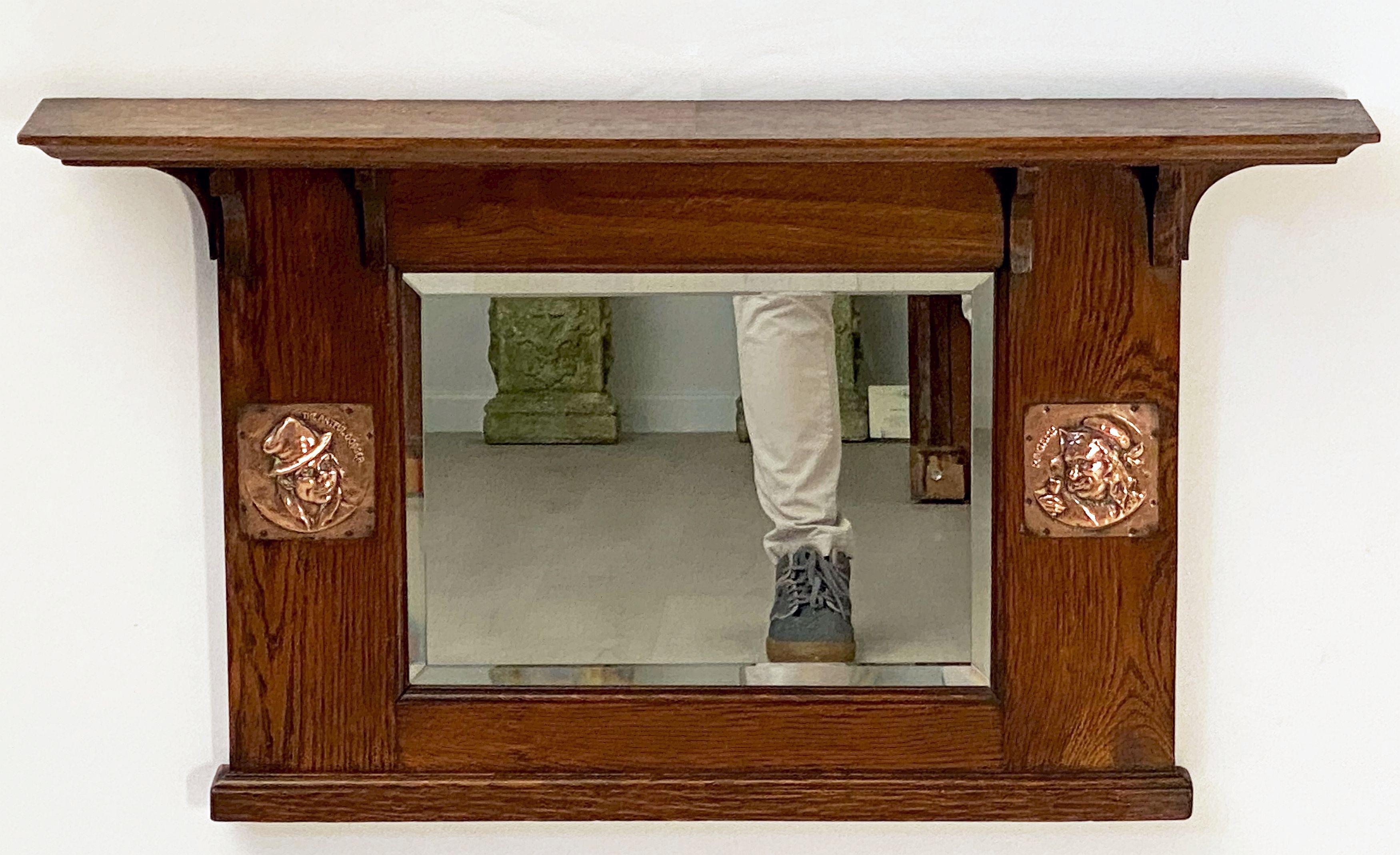 Arts and Crafts Ära abgeschrägter Overmantle-Spiegel mit Eichenholzrahmen (H 18 x B 32) (Englisch) im Angebot