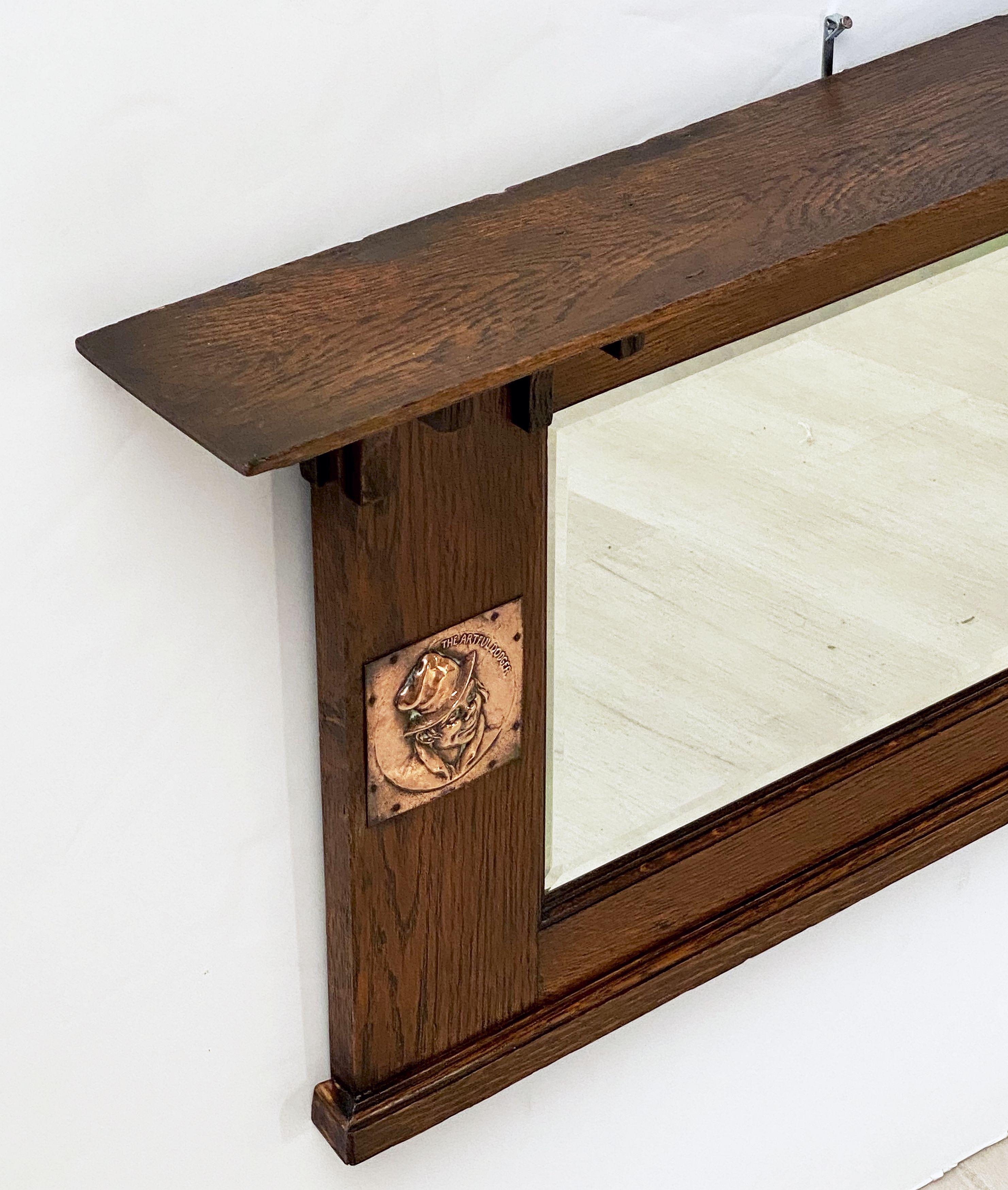 Arts and Crafts Ära abgeschrägter Overmantle-Spiegel mit Eichenholzrahmen (H 18 x B 32) (20. Jahrhundert) im Angebot