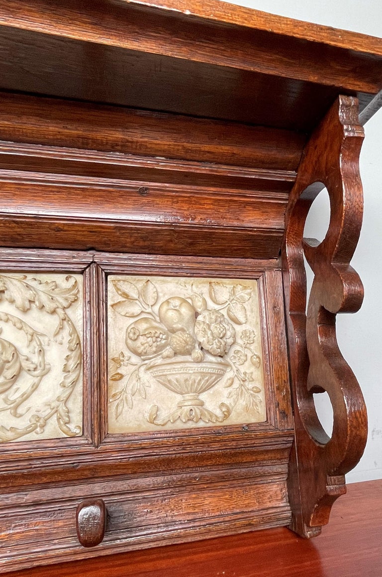 Arts and Crafts Era Coat Rack with Detailed and Deeply Carved Alabaster