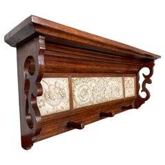 Arts and Crafts Era Coat Rack with Detailed and Deeply Carved Alabaster Tiles