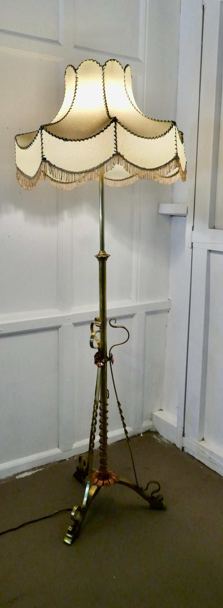 Arts and Crafts Extending Brass Floor Lamp, Standard Lamp