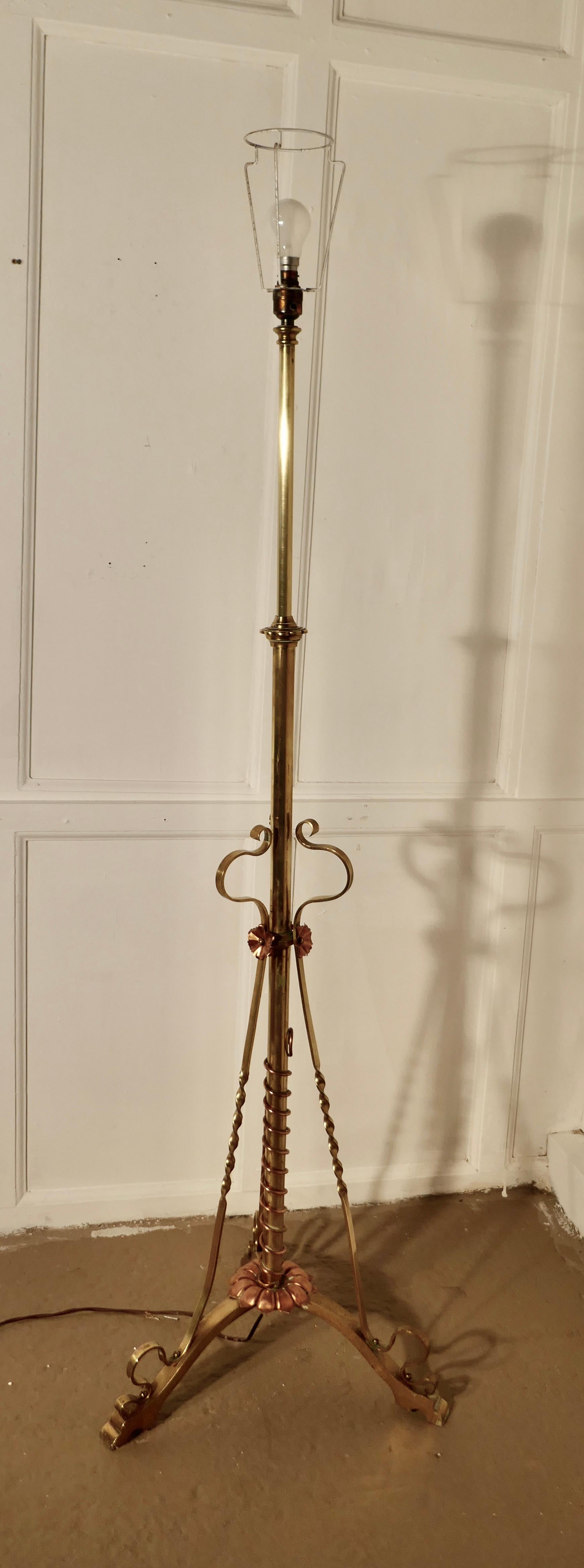 19th Century Arts & Crafts Extending Brass Floor Lamp, Standard Lamp