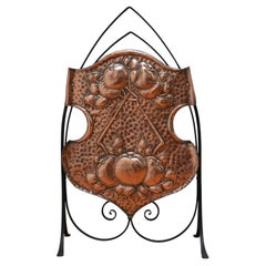 Victorian Arts and Crafts Fire Screen, Copper and Wrought Iron, c1890