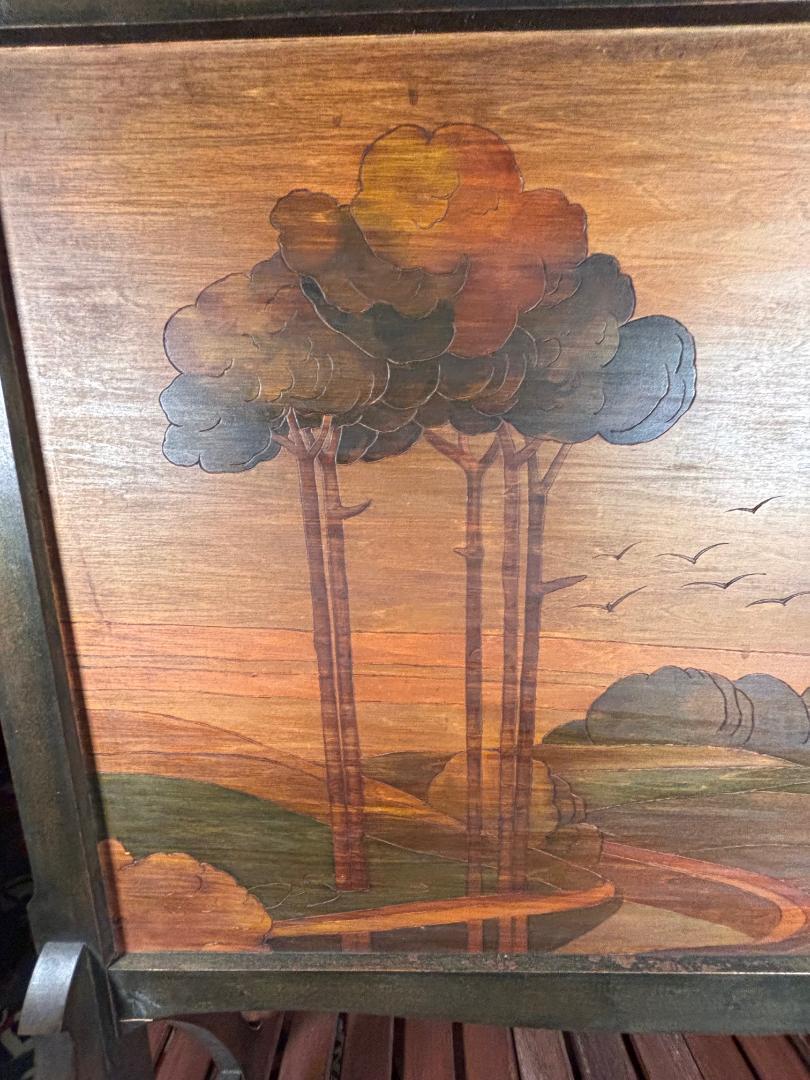 Hand-Crafted Arts And Crafts Fire Screen, Signed Arthur Grinnell 1854-1924 For Sale