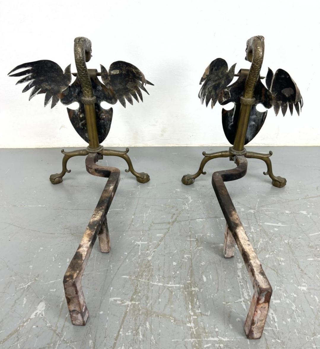 Vintage Brass Andirons Arts and Crafts Circa 1900 For Sale 6