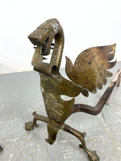 Vintage Brass Andirons Arts and Crafts Circa 1900