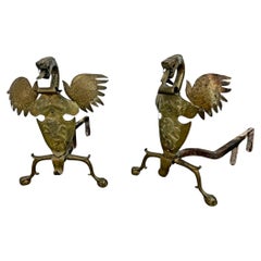 Arts and Crafts Fireplace Brass Andirons 