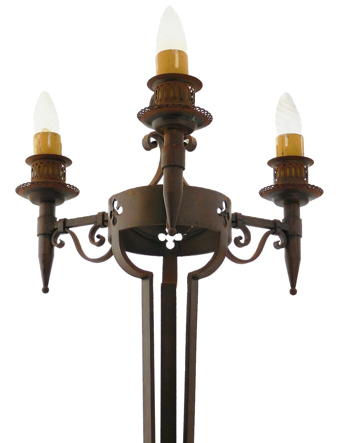 French Arts & Crafts Floor Lamp circa 1910 Wrought Iron