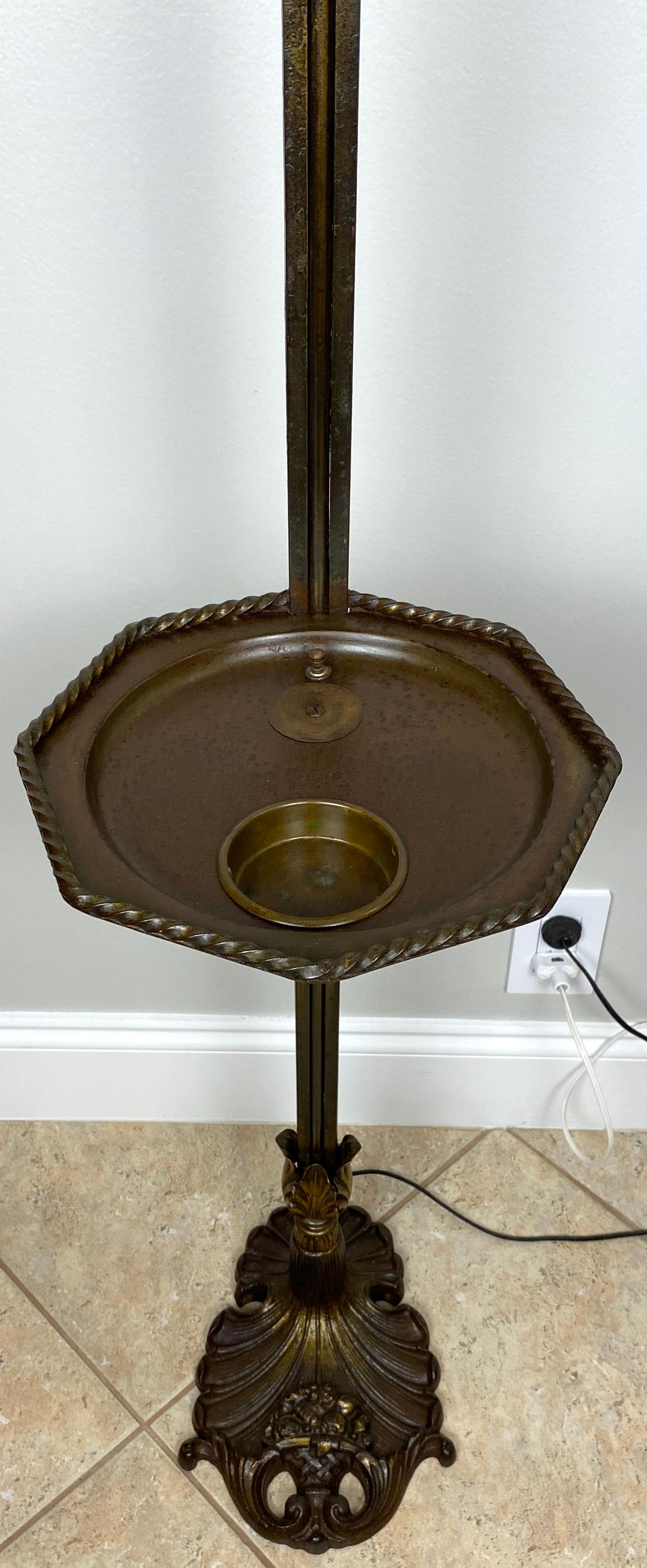 Arts and Crafts Floor Lamp with Original Mica Shade and Table Top, Crest & Co. For Sale 8