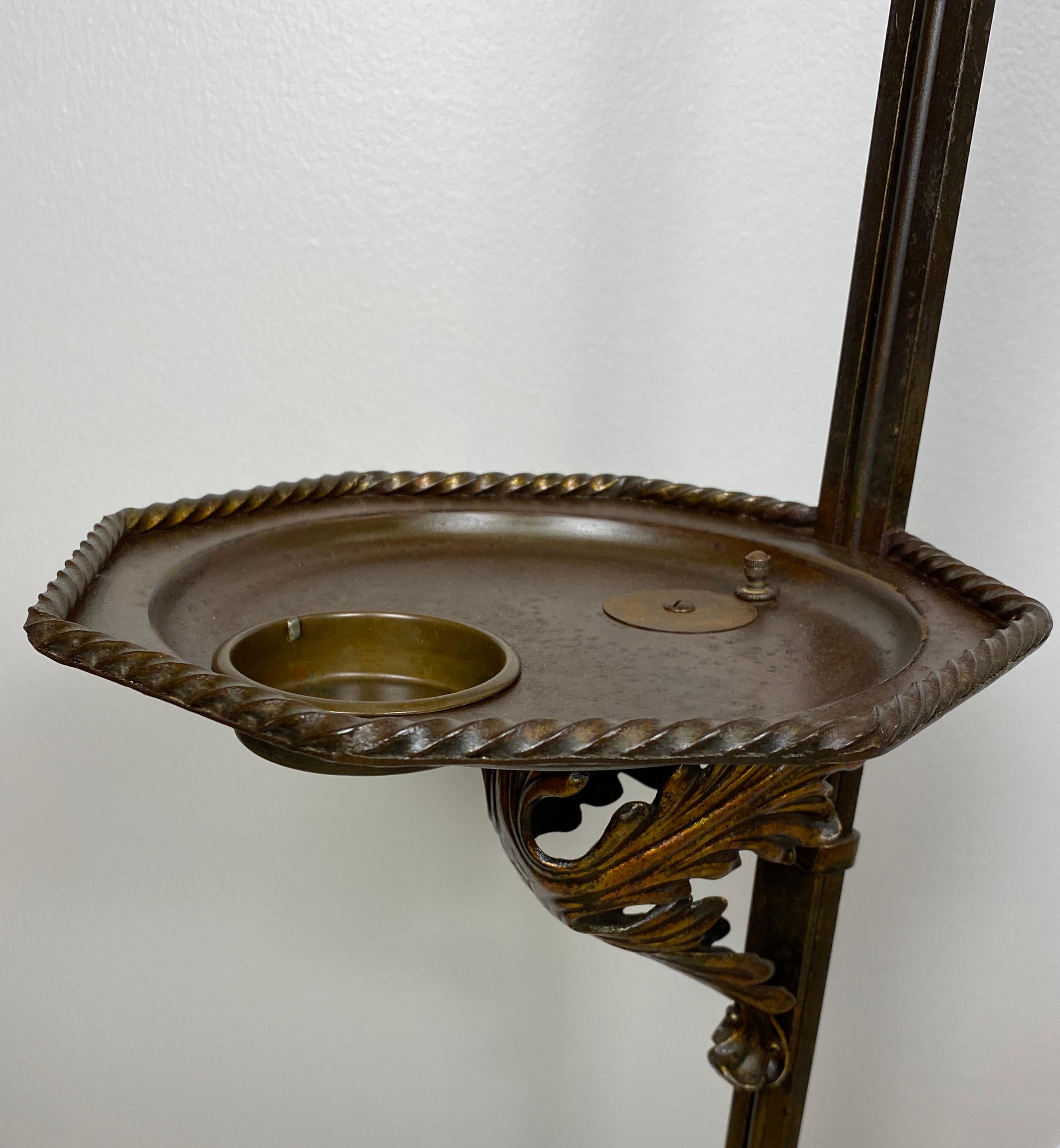 Arts and Crafts Floor Lamp with Original Mica Shade and Table Top, Crest & Co. For Sale 1