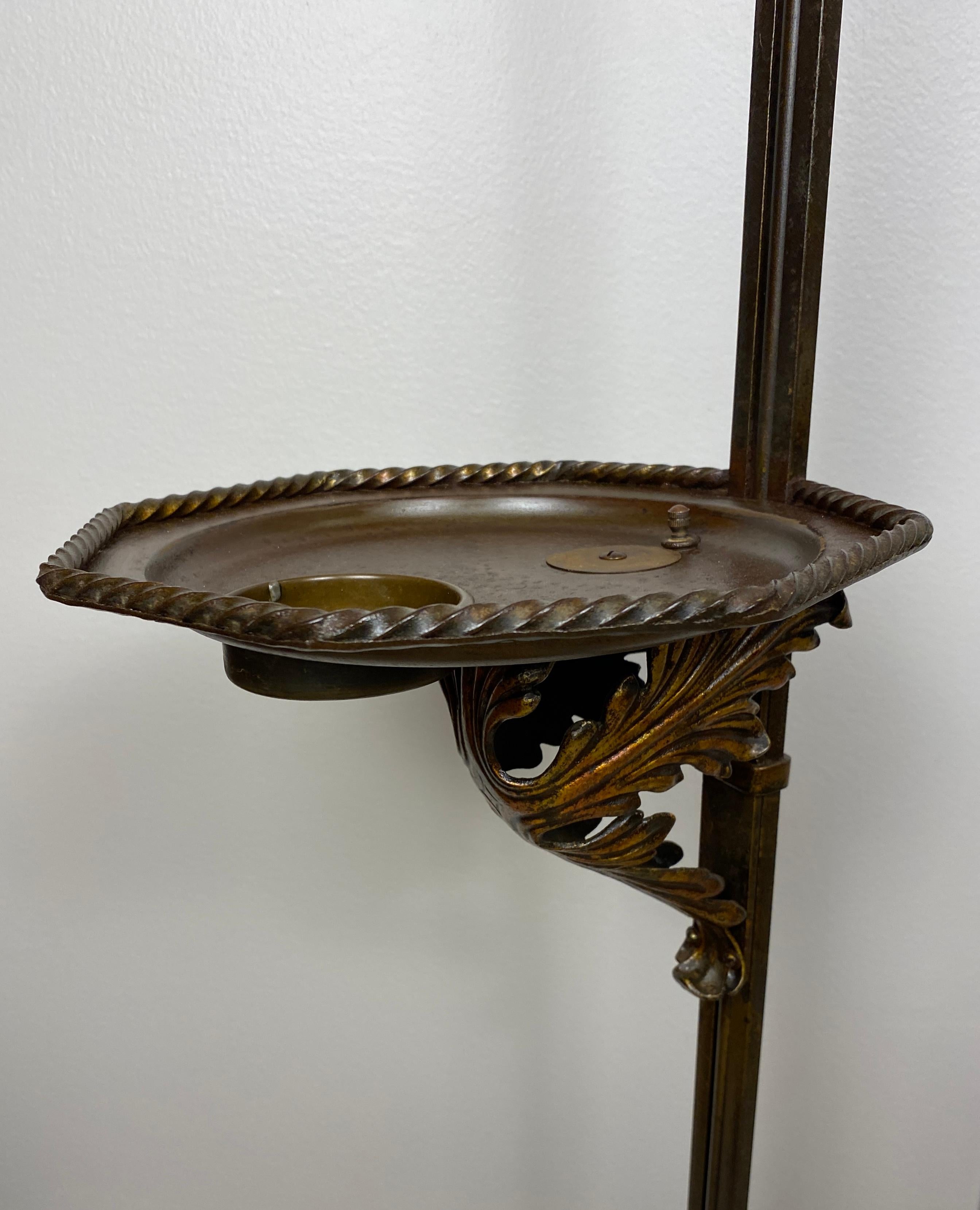 Arts and Crafts Floor Lamp with Original Mica Shade and Table Top, Crest & Co. For Sale 2