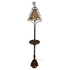Arts and Crafts Floor Lamp with Original Mica Shade and Table Top, Crest & Co.