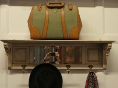 Arts and Crafts French Painted Wall Mirror with Shelf and Coat Hooks