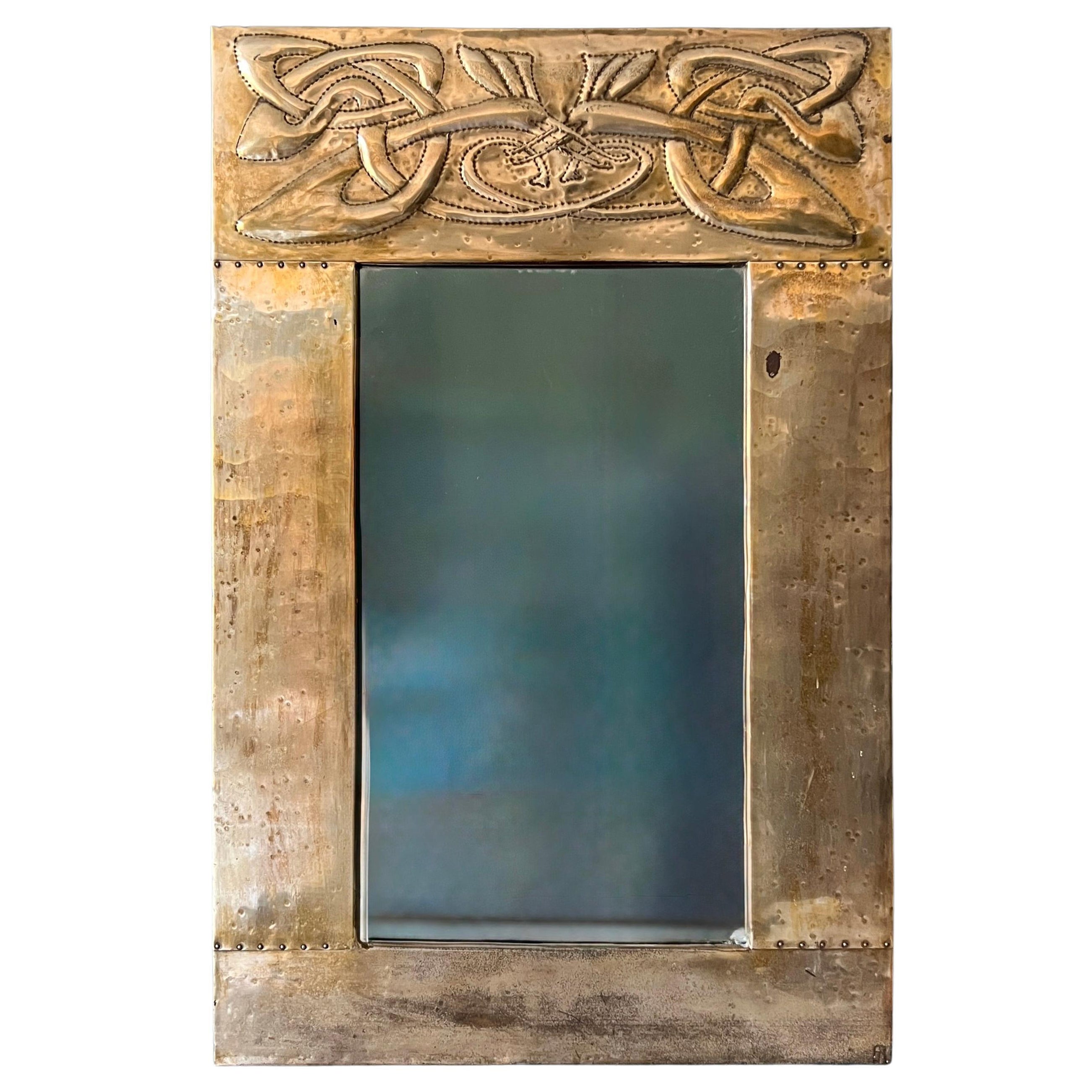 Arts And Crafts Glasgow School Brass Mirror In The Manner Of  Margaret Gilmour