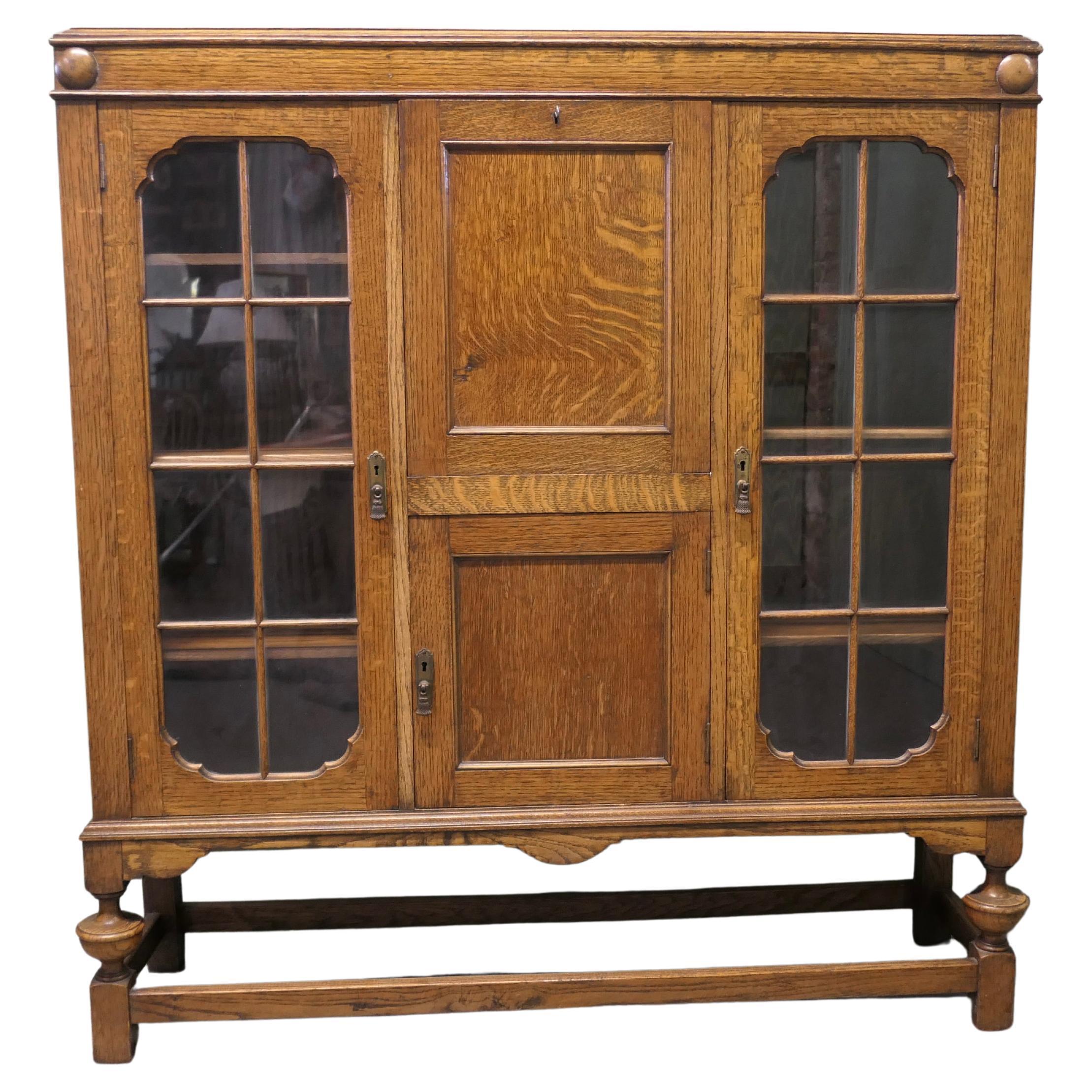 Mobile da esposizione, ufficio, libreria in rovere dorato di Arts and Crafts