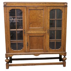 Antique Arts and Crafts Golden Oak Display Cabinet, Bureau, Book Case