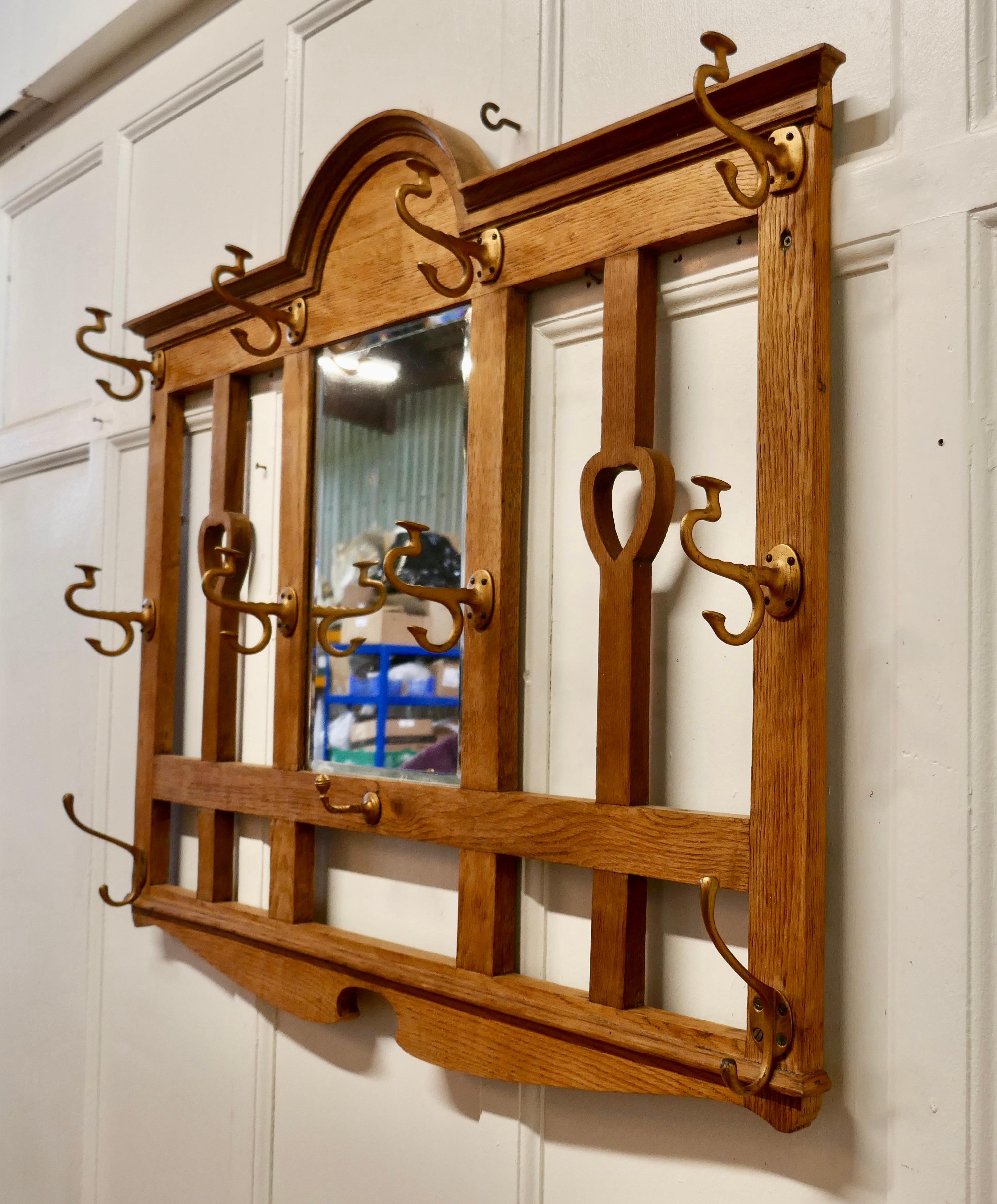 19th Century Arts and Crafts Golden Oak Hat and Coat Rack