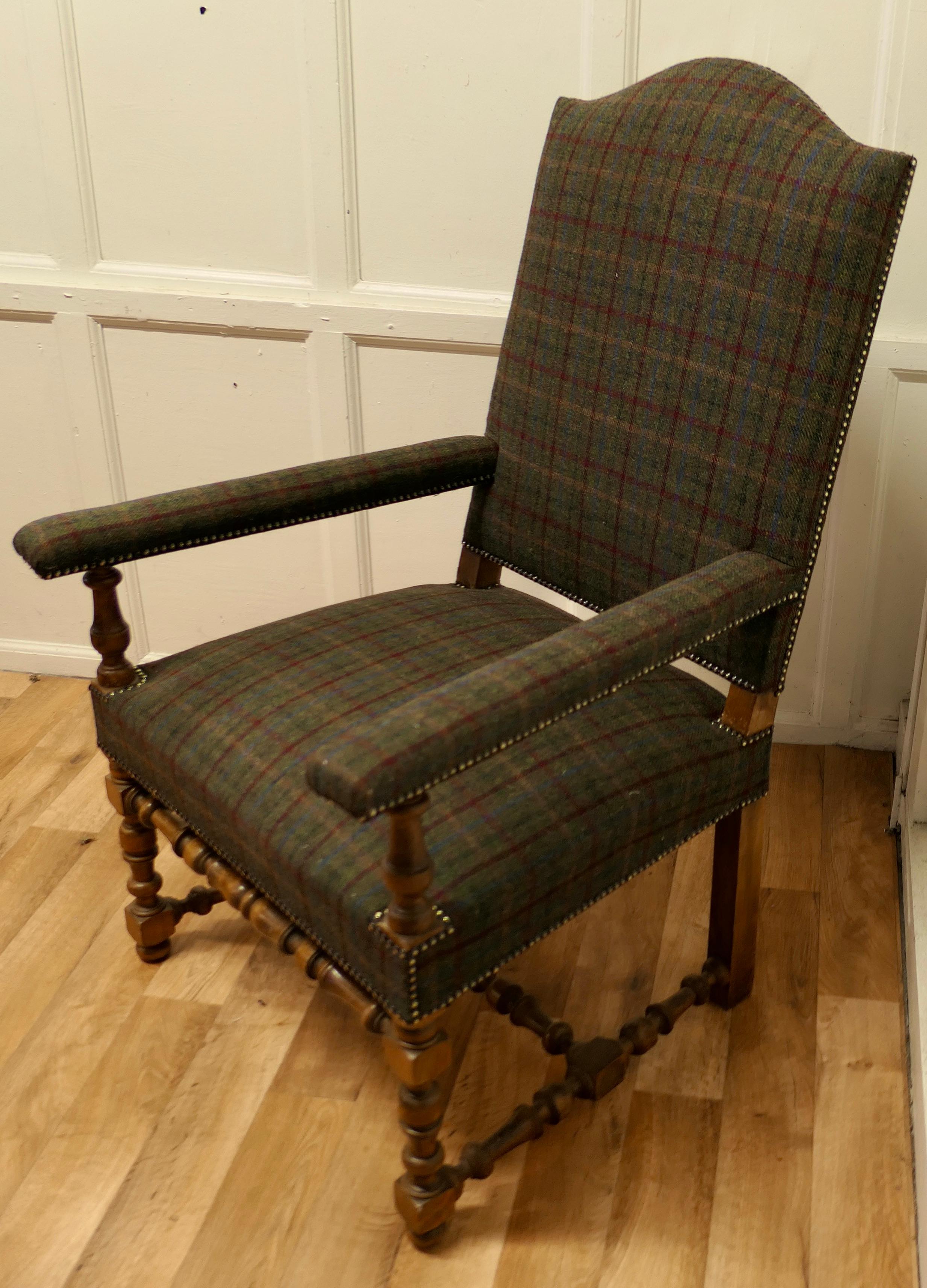 Arts and Crafts Golden Oak Library Chair, Throne Chair For Sale 2