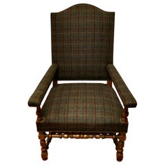 Antique Arts and Crafts Golden Oak Library Chair, Throne Chair