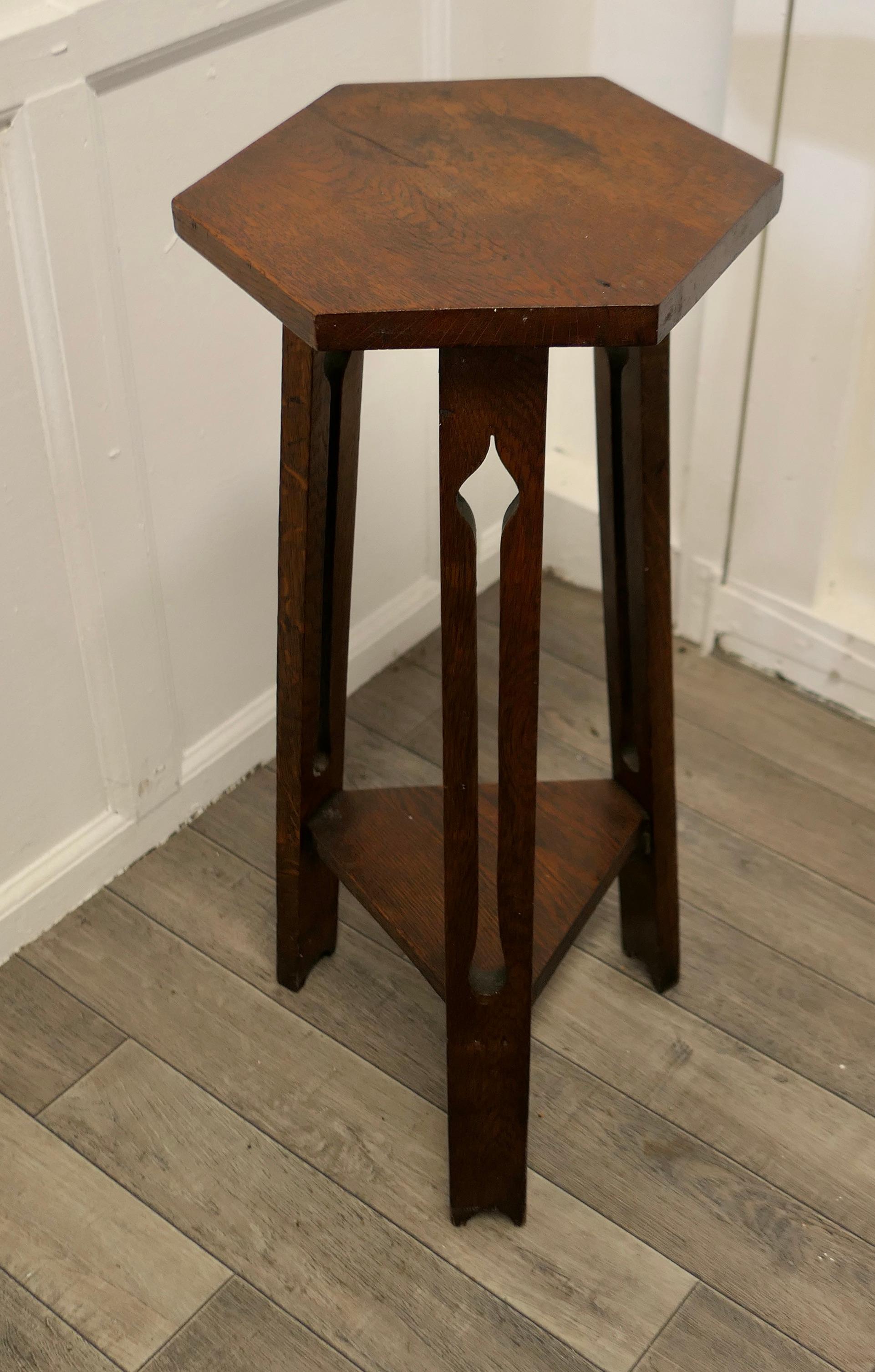 Arts and Crafts Golden Oak Octagonal Plant Stand 2