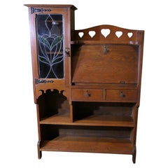 Arts and Crafts Golden Oak Stained Glass Students Bureau, Book Case  This is a b