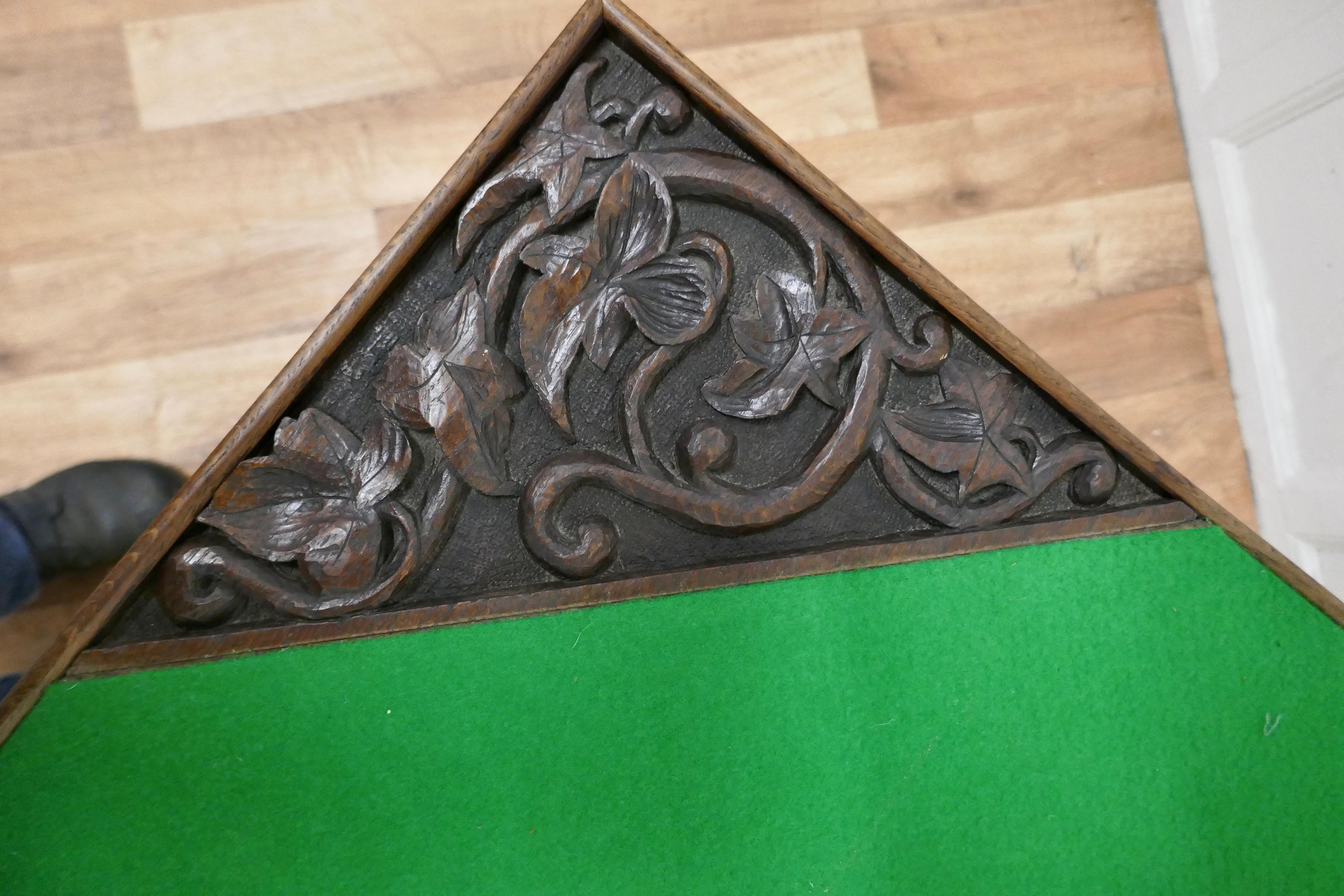 Arts & Crafts Gothic Carved Oak Games or Card Table In Good Condition For Sale In Chillerton, Isle of Wight