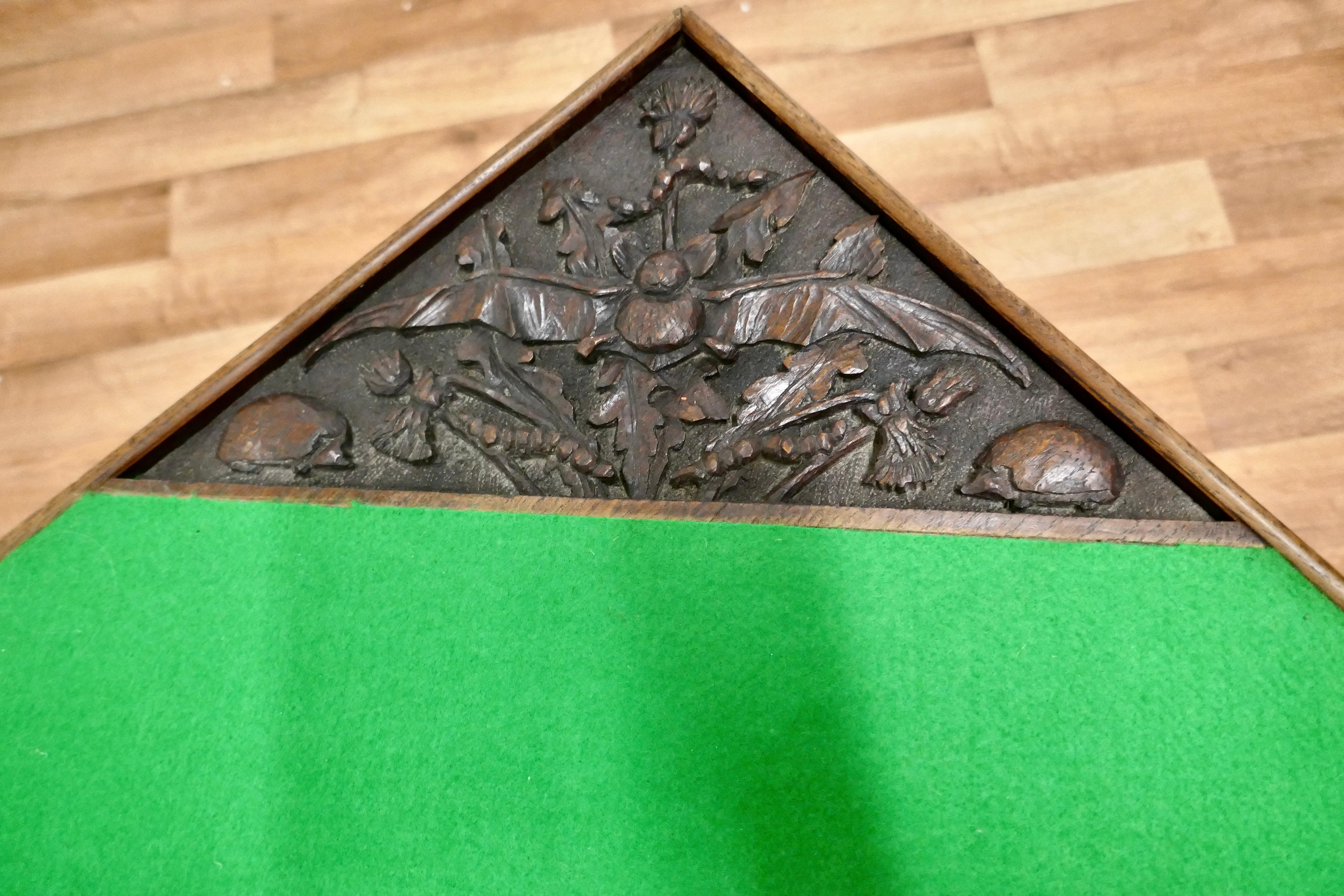 Arts & Crafts Gothic Carved Oak Games or Card Table For Sale 2