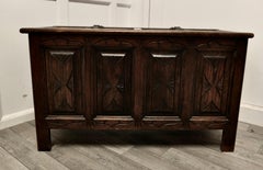 Arts and Crafts Gothic Carved Panelled Oak Coffer