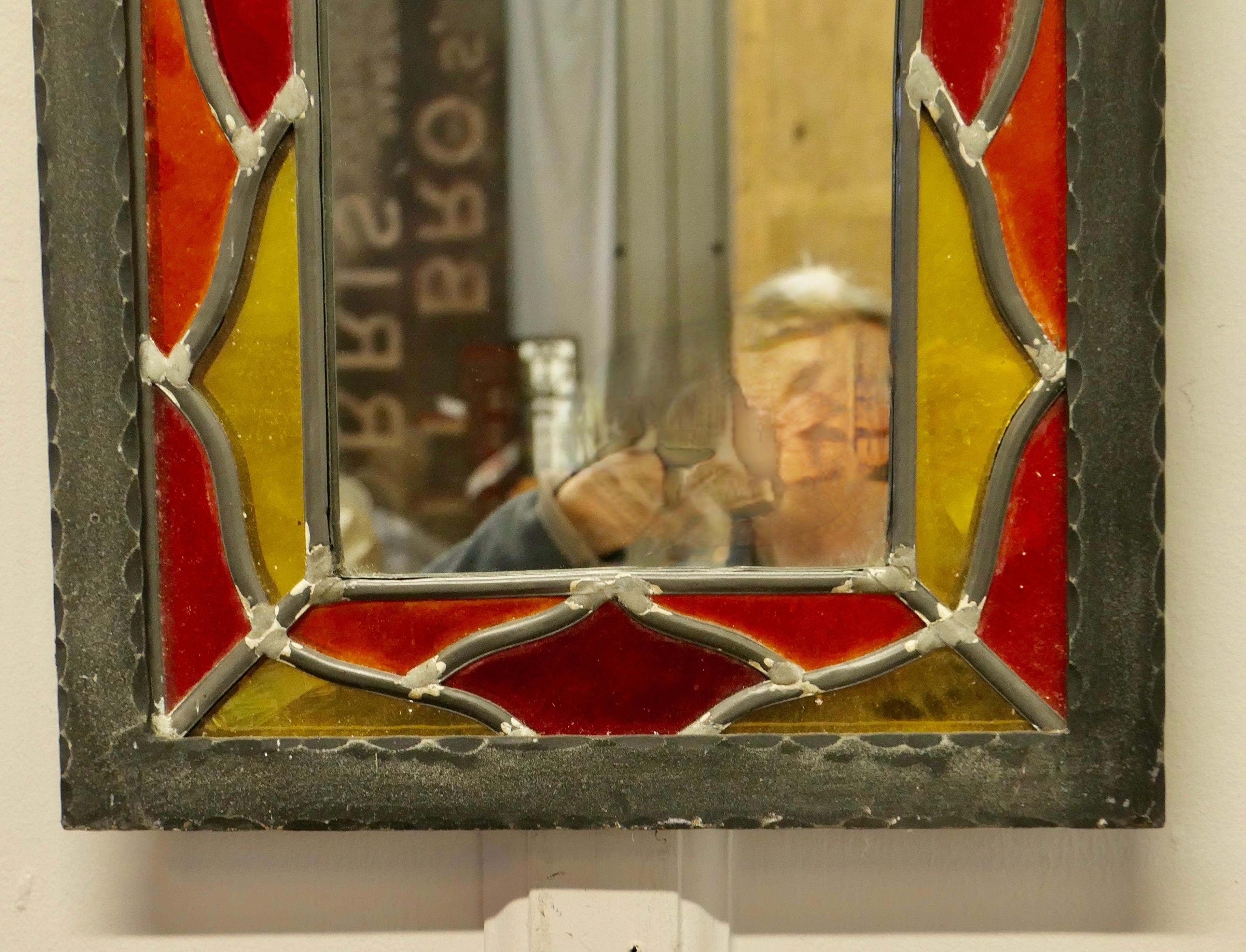 Gothic Revival Arts and Crafts Gothic Stained Glass Church Window Mirror For Sale