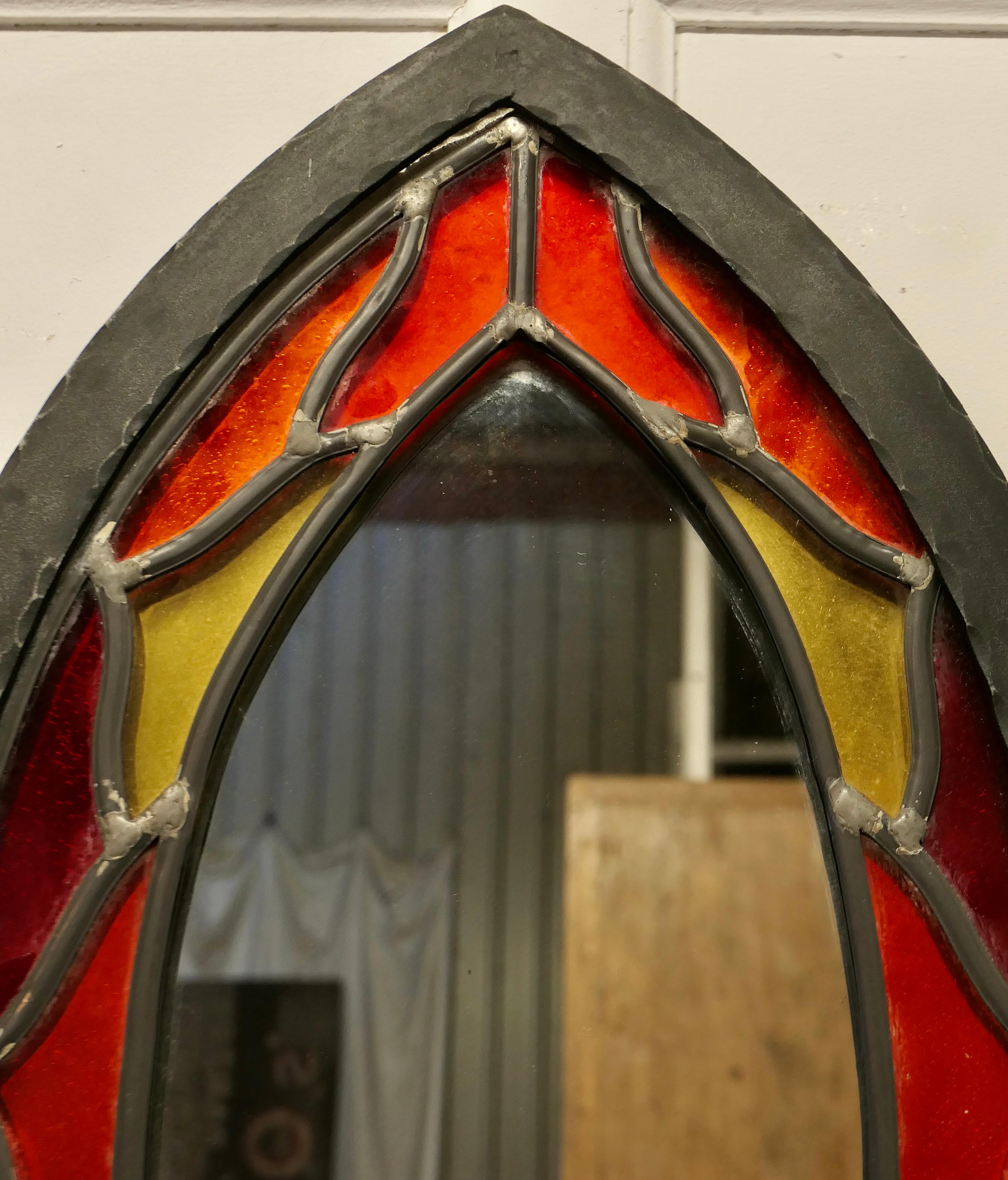 Arts and Crafts Gothic Stained Glass Church Window Mirror In Good Condition For Sale In Godshill, Isle of Wight