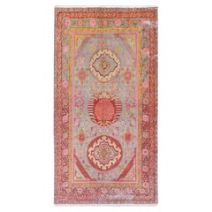 Arts and Crafts Gray, Red, and Pink Khoton Wool Rug 5'4''x9'10''