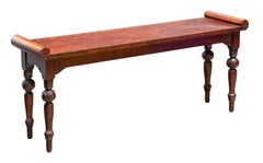 Arts and Crafts Hall Bench or Window Seat of Oak with Turned Legs from England