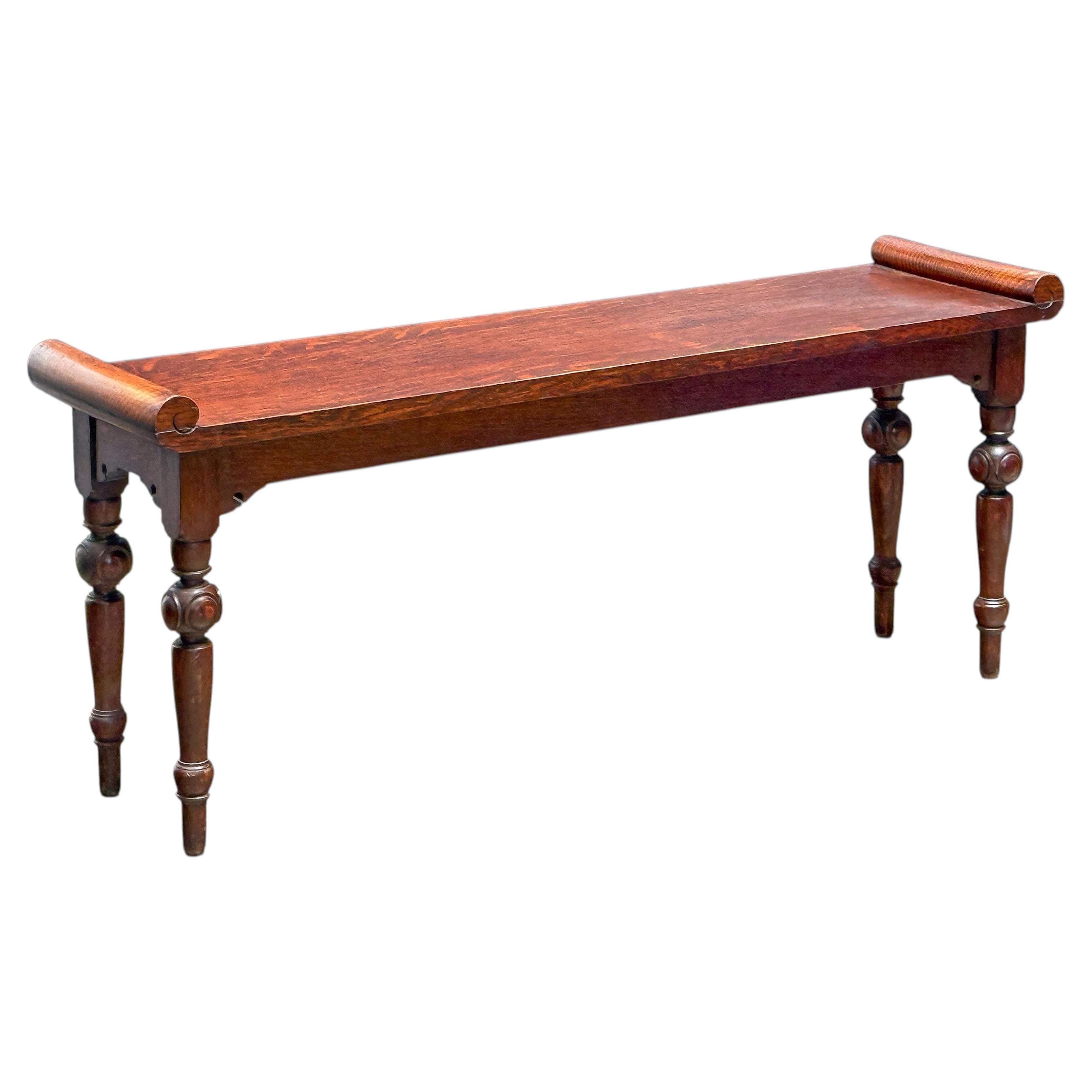 Arts and Crafts Hall Bench or Window Seat of Oak with Turned Legs from England