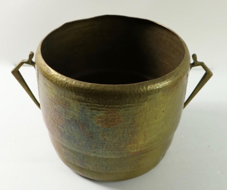 Arts and Crafts Hammered Brass Bucket Pail Planter Jardinière at