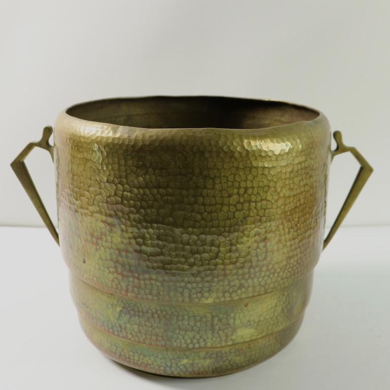 20th Century Arts and Crafts Hammered Brass Bucket Pail Planter Jardinière