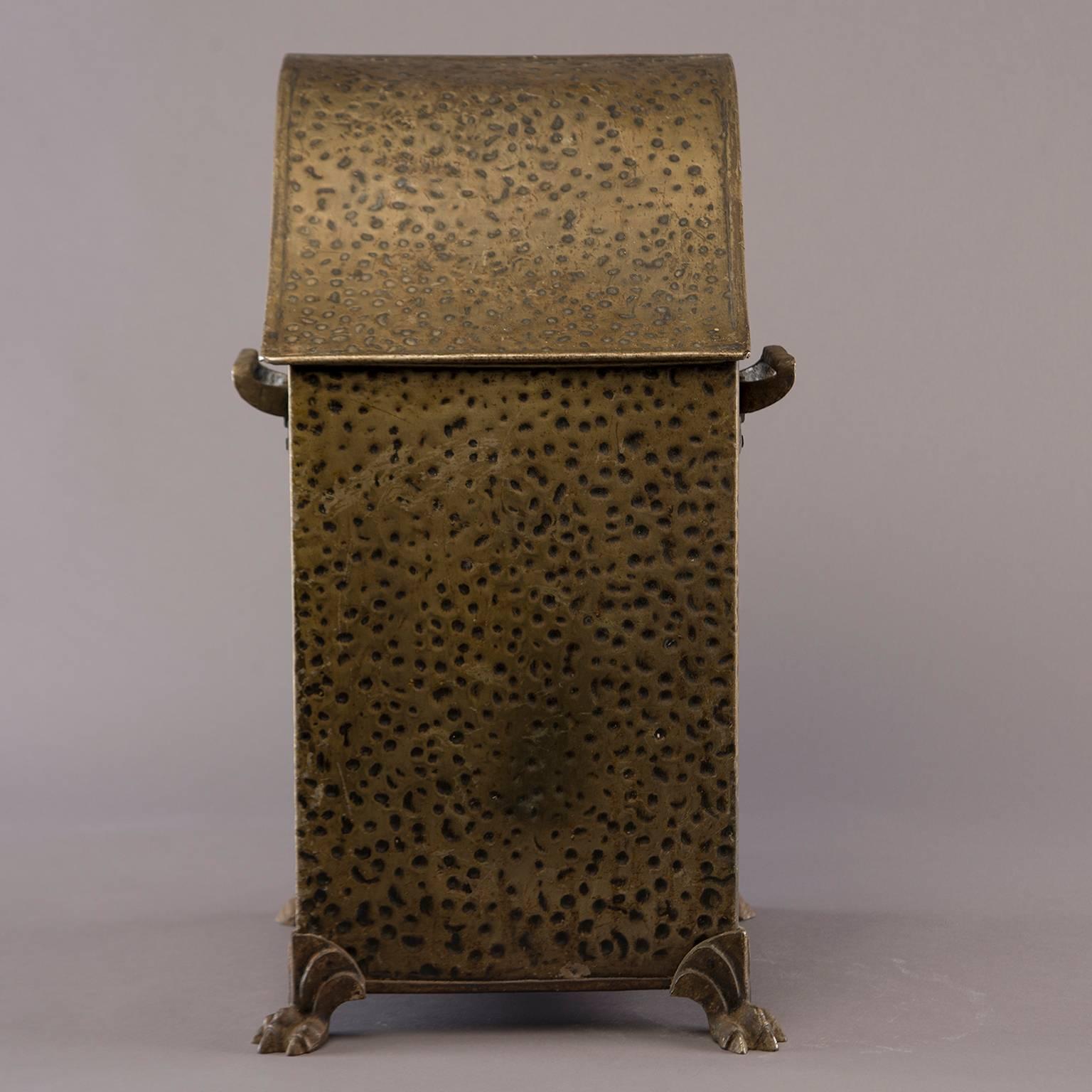 Arts & Crafts Hammered Brass Coal Shuttle with Insert 2