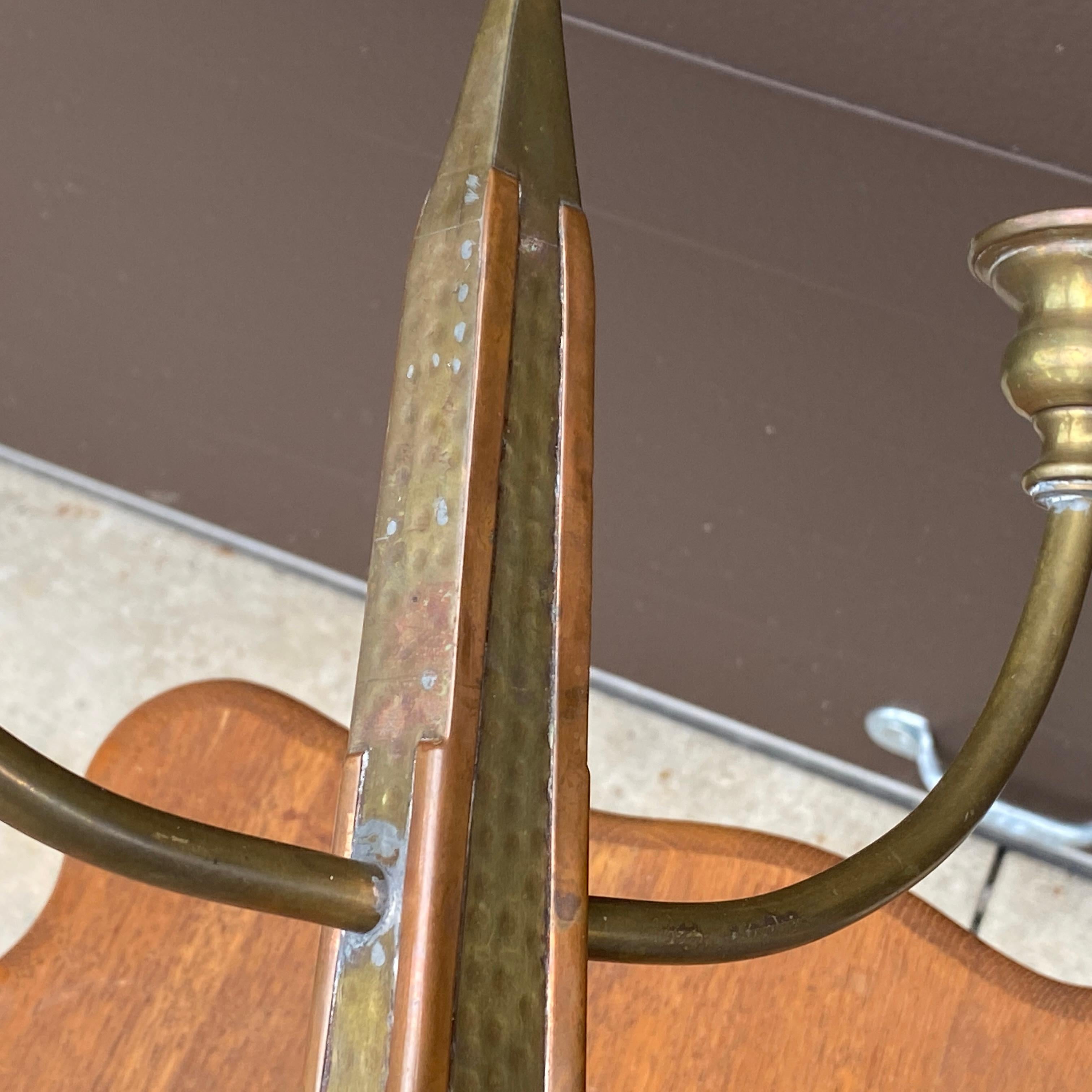 Arts and Crafts Hammered Brass Copper Obelisk Candelabra For Sale 4