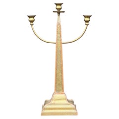 Vintage Arts and Crafts Hammered Brass Copper Obelisk Candelabra