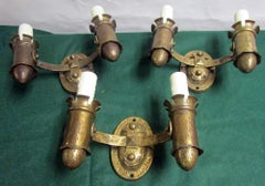 Arts & Crafts Hammered Brass Double Candle Sconces by Biddle and Gaumer
