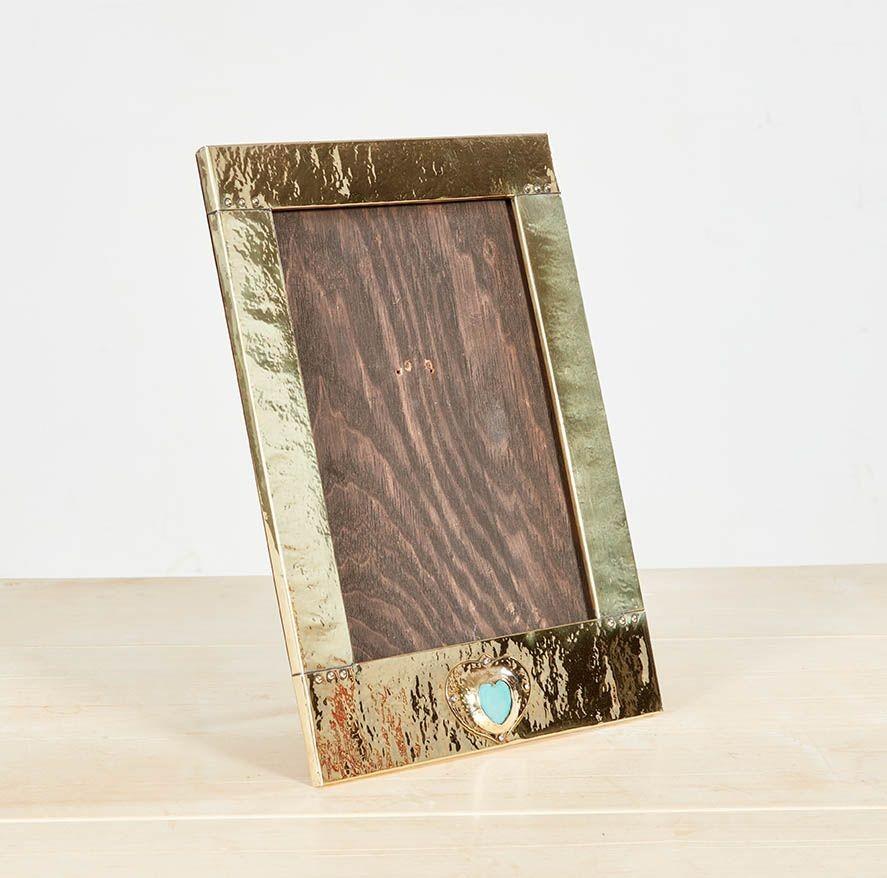 English Arts and Crafts Hammered Brass Picture Frame For Sale