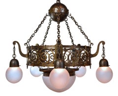 Arts & Crafts Hammered Bronze and Brass Chandelier