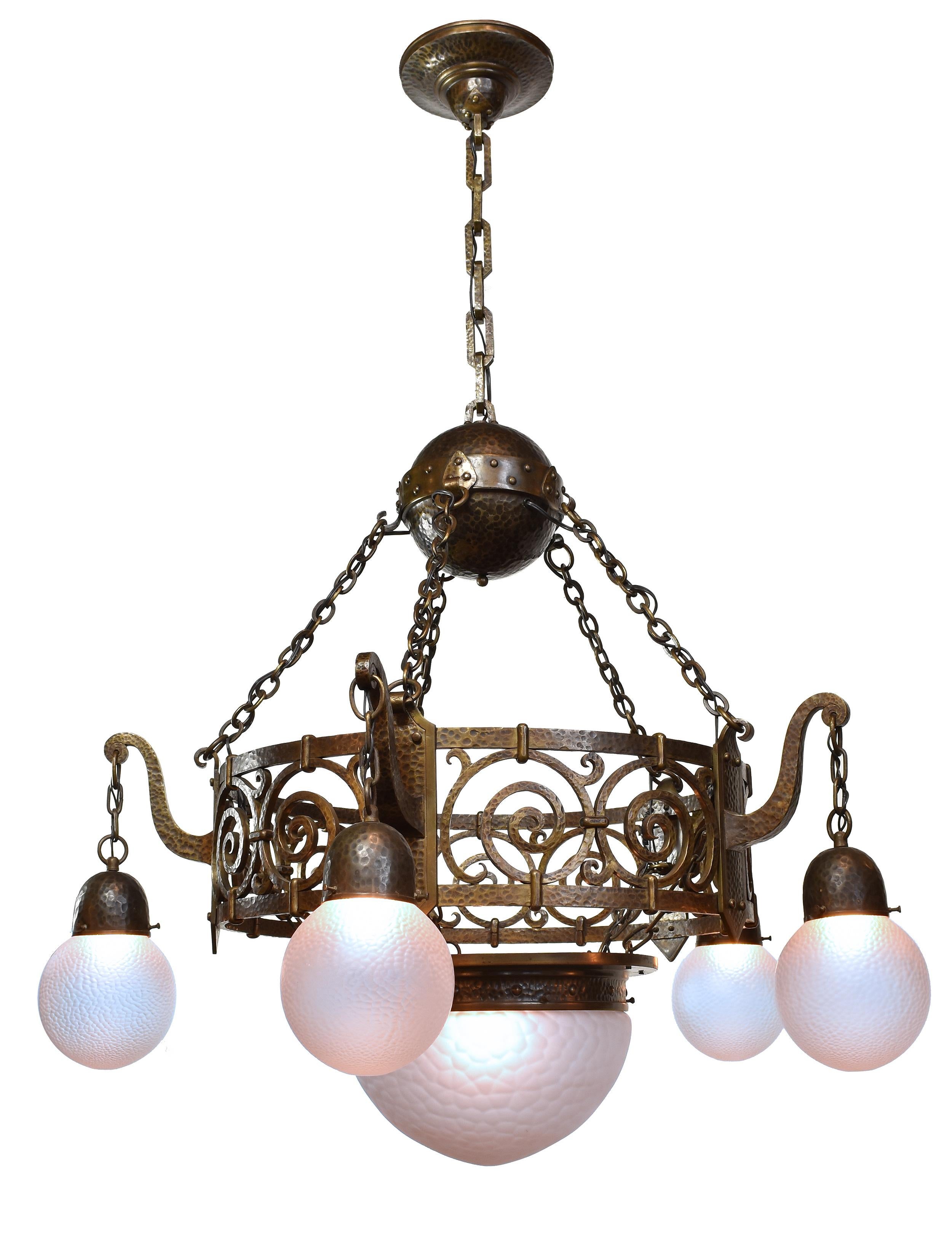 Arts and Crafts Arts & Crafts Hammered Bronze and Brass Chandelier