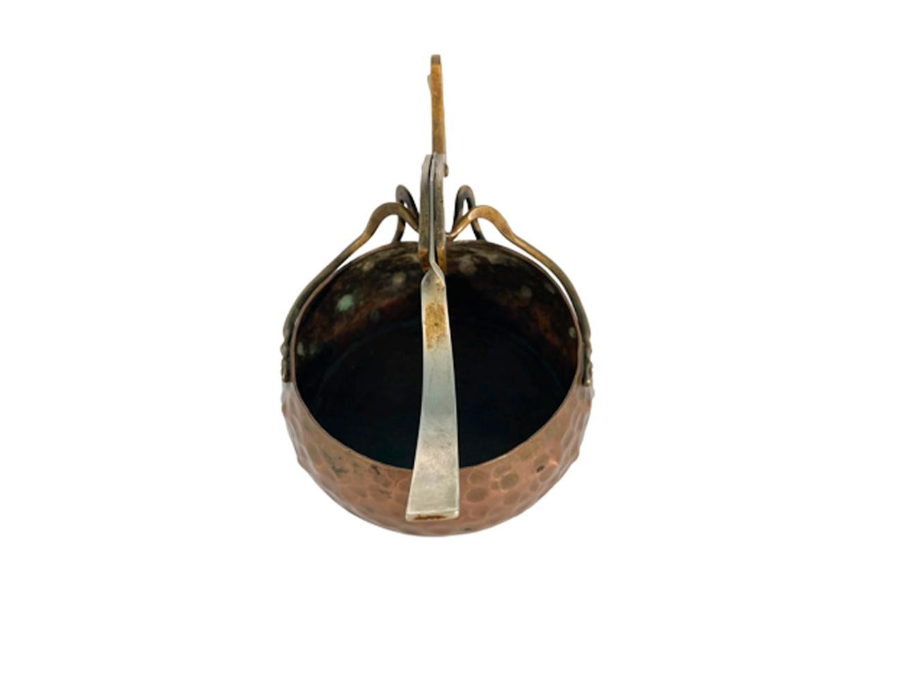 German Arts and Crafts Hammered Copper and Cut Brass Grasshopper Cigar Cutter / Ashtray