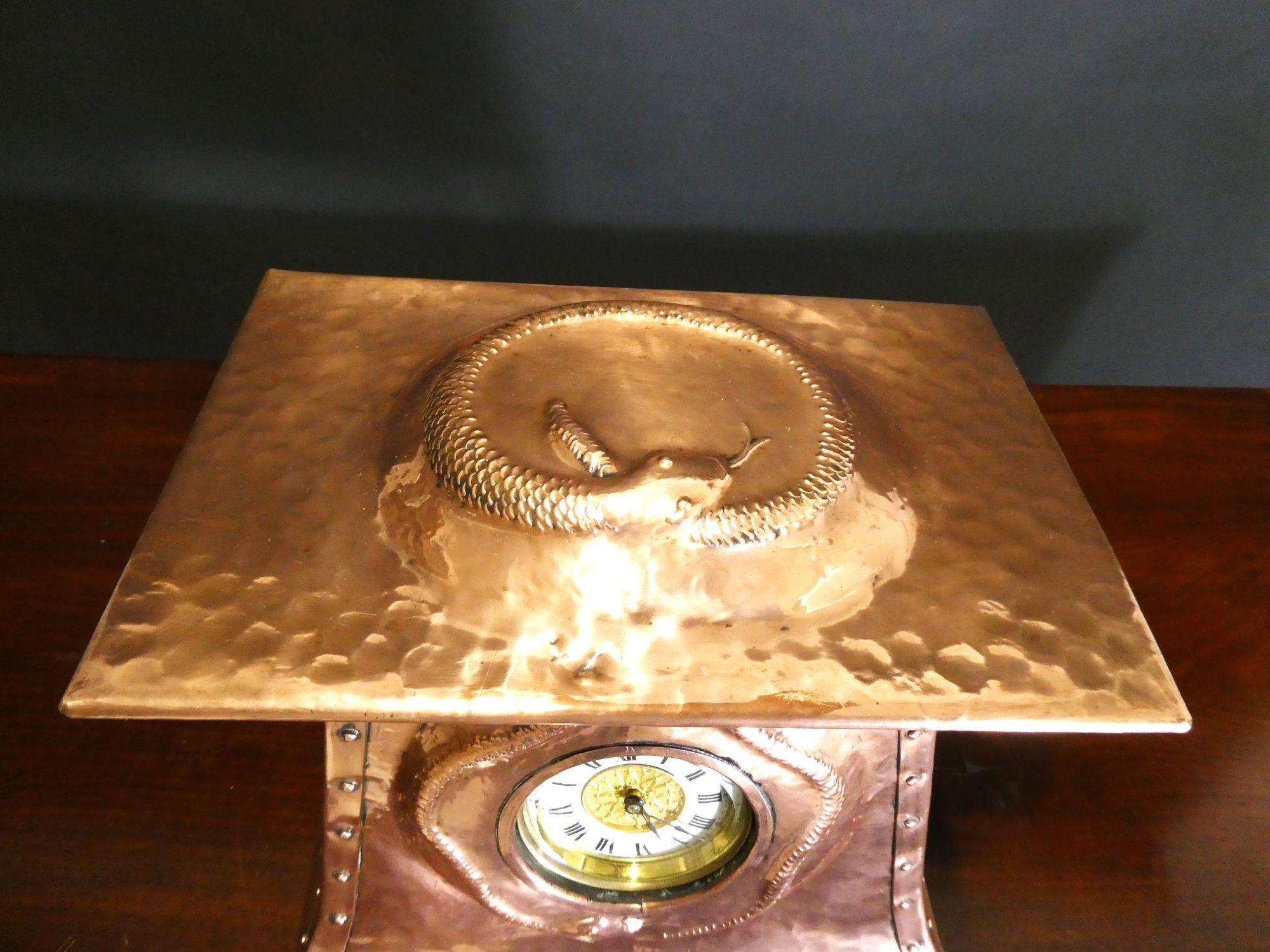 Arts and Crafts Hammered Copper Mantel Clock For Sale 5
