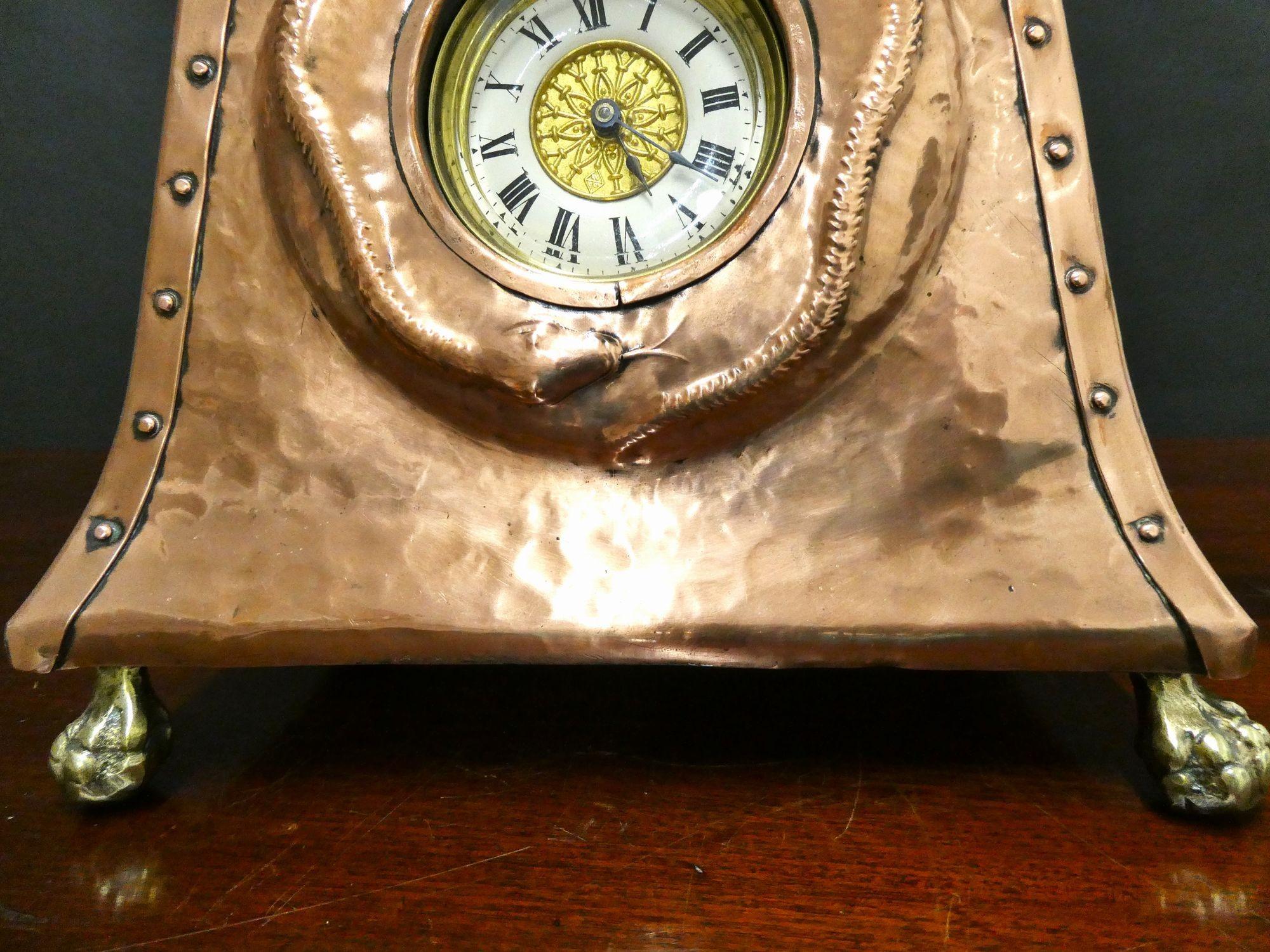 Arts and Crafts Hammered Copper Mantel Clock For Sale 2