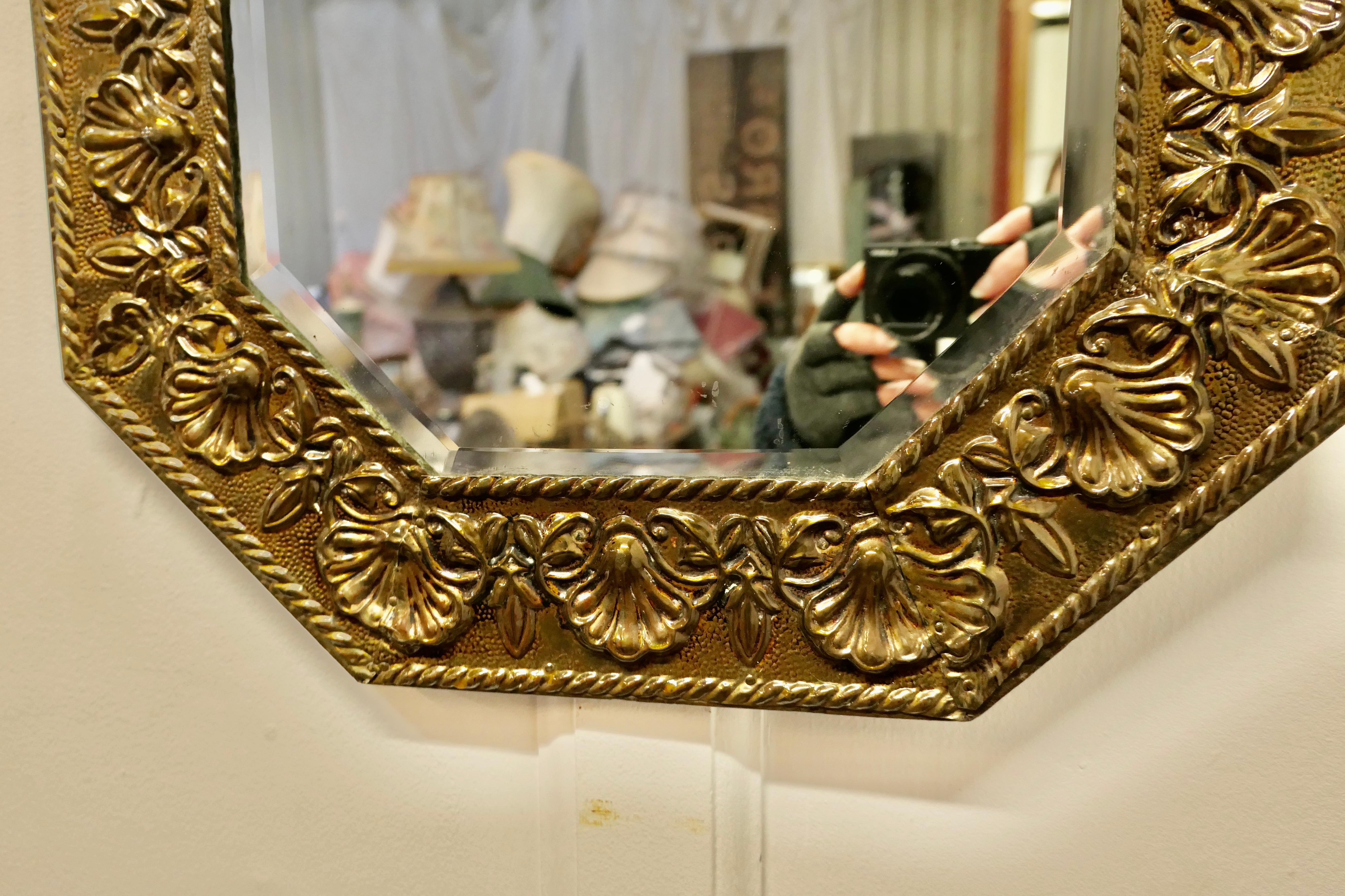 Arts and Crafts Hand Beaten Brass Mirror 1