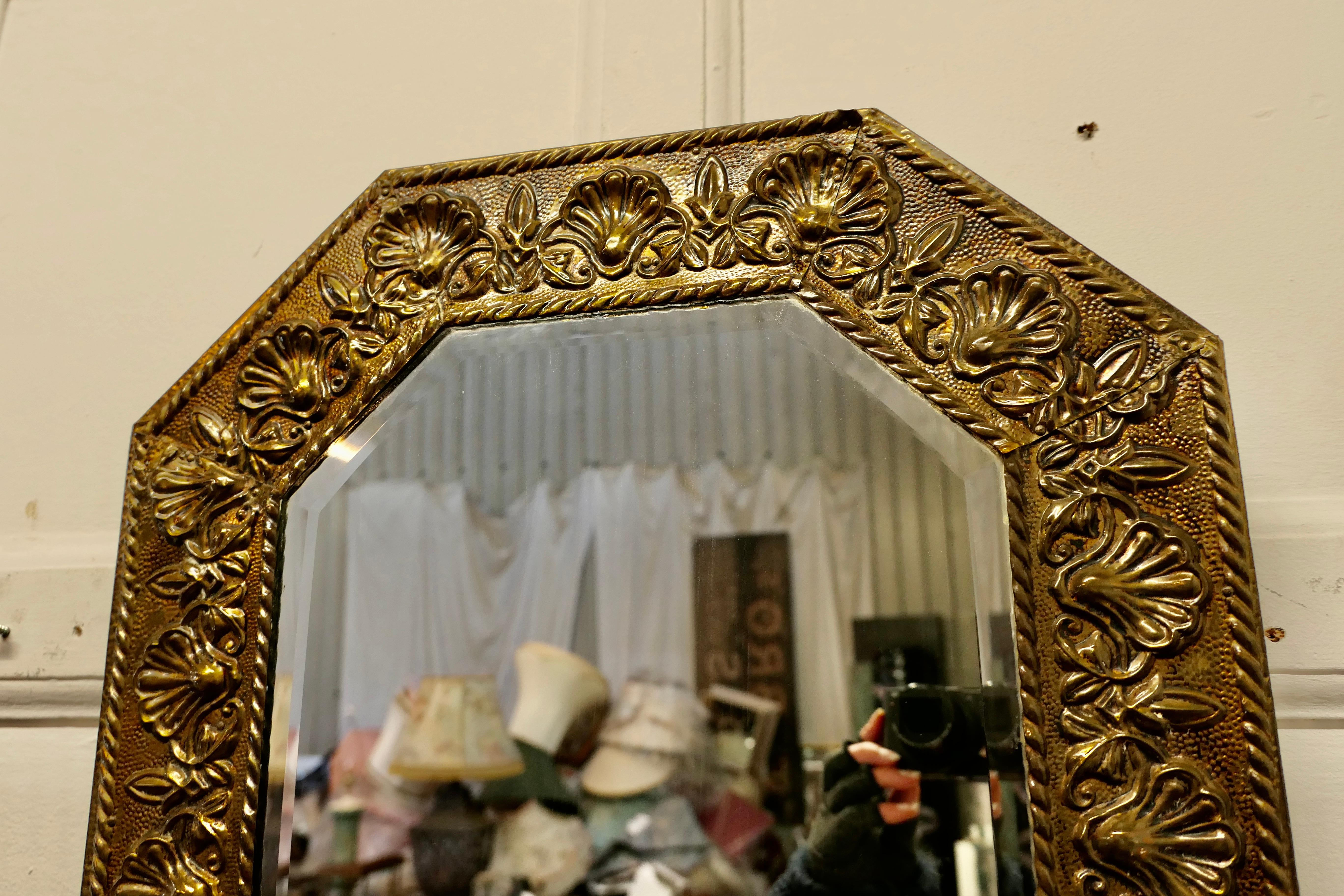 Arts and Crafts Hand Beaten Brass Mirror 2